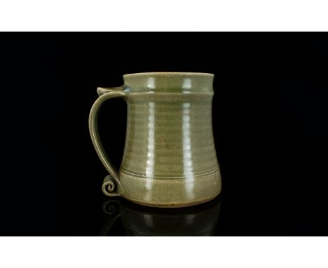 Studio Pottery, Celadon Glazed Pottery Tankard, Leach Pottery Sealmark To Base, Height 5 Inches