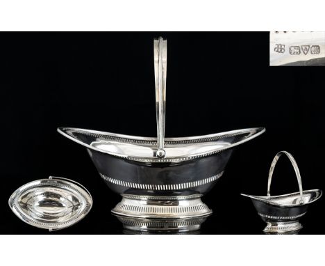 Edwardian Period Superior Quality and Attractive Helmet Shaped Swing Handle Fruit Basket / Bowl, with Open Worked Borders and