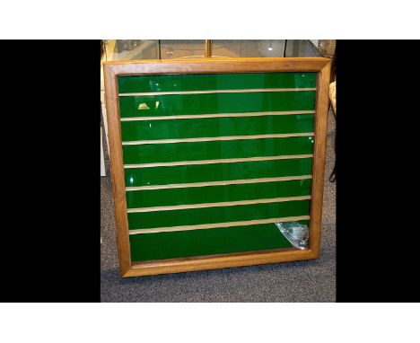 Large Vintage - Well Constructed Wooden Table Top Display Counter with Glass Panels. Divided Into 8 Compartments Suitable For