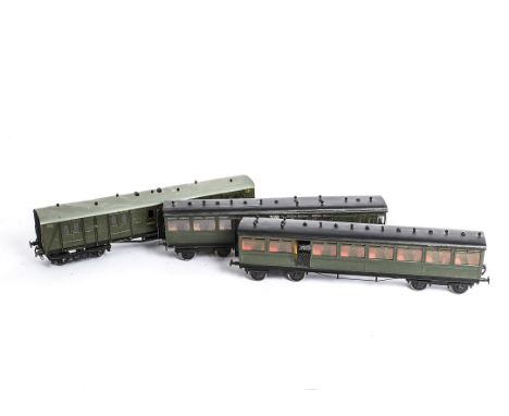 Scratch-or Kit-built 0 Gauge Southern Railway Coaching Stock, comprising an ex-LSWR pull-push pair of 'Gate Stock', (one thir