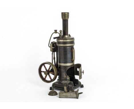 A Fine Bing Live Steam Vertical Stationary Engine, with double-acting piston-valve cylinder, 3" diameter flywheel, 11½" high 