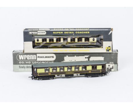 Wrenn 00 Gauge W3006/7 Brighton Belle chocolate and cream Power and Trailer Cars and Hornby-Dublo centre coach, both in indiv