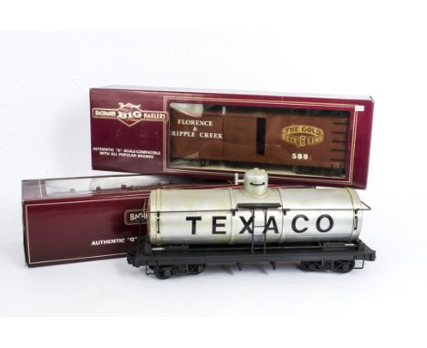 Bachmann Big Haulers G Scale American-style Freight Stock, comprising two 93612 B&amp;O 'Flat Cars' with timber loads, one 93