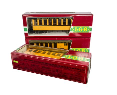 LGB G Scale Denver &amp; Rio Grande Western Coaching Stock, comprising two ref 3080 coaches and one 3081 brake/baggage coach 