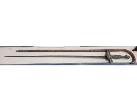 SILVER TIPPED AND COLLARED WALKING STICK AND SWORD