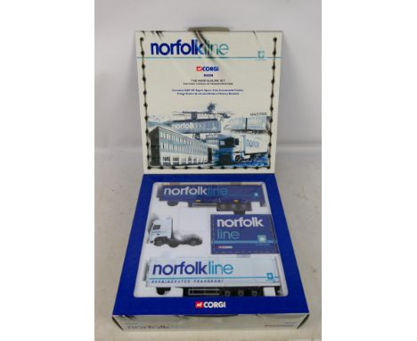Corgi - A boxed limited edition Norfolk Line set # CC99129. This set contains a DAF XF Super Space Cab with two trailers, the