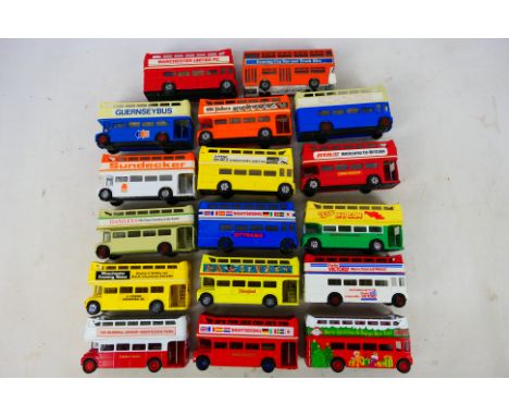 Corgi - Dinky - A mixed assortment of 17 unboxed 1/76 scale open topped buses in good-very good condition with some signs of 