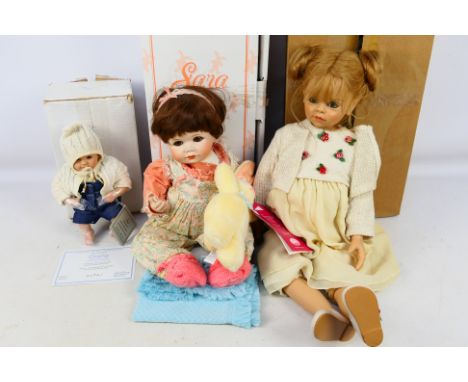 Heritage Dolls - Gotz - Danbury Mint - 3 large dolls to include a boxed Porcelain Baby doll;Sara 46cm (with certificate #3742