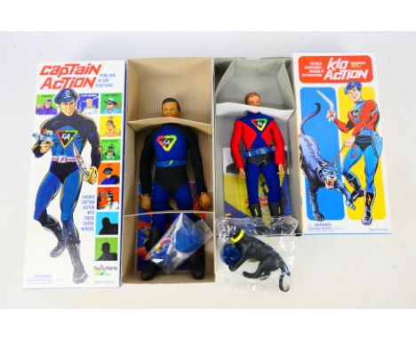 Playing Mantis - Captain Action - 2 x boxed figures from 1999, Captain Action and Kid Action. They appear Mint in Excellent b