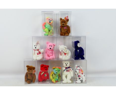 Ty Beanies - A group of 11 Ty Beanies presented within perspex display cases. Lot includes Britannia; Maple; Peace and simila