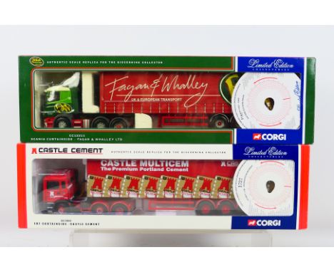 Corgi - 2 x limited edition trucks, Scania Curtainside in Fagan & Whalley livery # CC12211 and ERF Curtainside in Castle Ceme