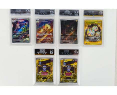 Pokemon - A graded collection of six collectible Japanese language Pokemon cards, graded by Getgraded. Lot consists of three 