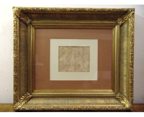 A framed and glazed old master drawing of four male profiles, 16.5 x 20cm