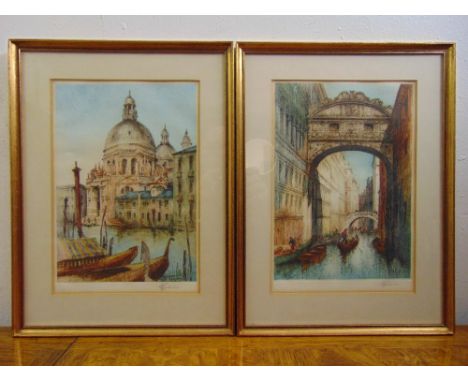 R. H. Smallridge a pair of framed and glazed polychromatic etchings of Venice, signed bottom right, 30 x 20.5cm each
