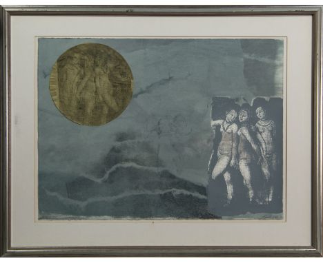 * MARY K MODEEN, THE BARD'S TEST mixed media on paper, signed, titled and dated '92, further titled label verso image size 56