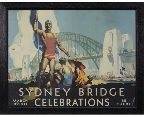 DOUGLAS SHENTON ANNAND (AUSTRALIAN 1903 - 1976), SYDNEY BRIDGE CELEBRATIONS vintage poster image size 43cm x 57cm, overall si
