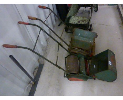 Two vintage tin plate Webb Miniature childs toy lawn mowers 