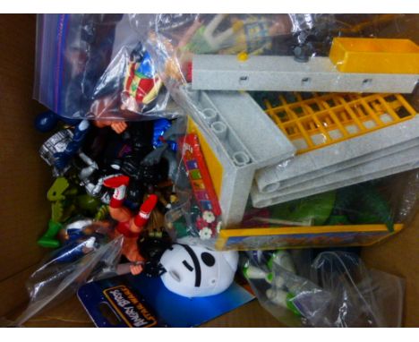 Collection of vintage figures many TV related to include Turtles, WCW Wrestling, Playmobil etc