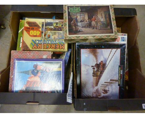 Collection of vintage jigsaw puzzles including Victory