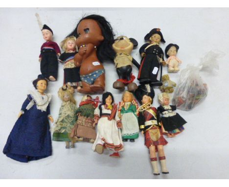 Collection of vintage dolls including 1960's Hawaiian hula girl made in Hong Kong, Mickey Mouse etc