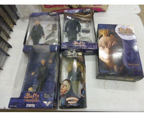 A collection of five carded scale model figures relating to the TV series Buffy the Vampire Slayer; to include The Gentlemen;