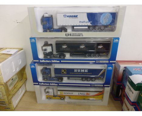 4 Boxed Universal Hobbies 1:50 Scale Commercial Vehicles; Hume International Transport, Renault ING, Miller Genuine Draft, Kr