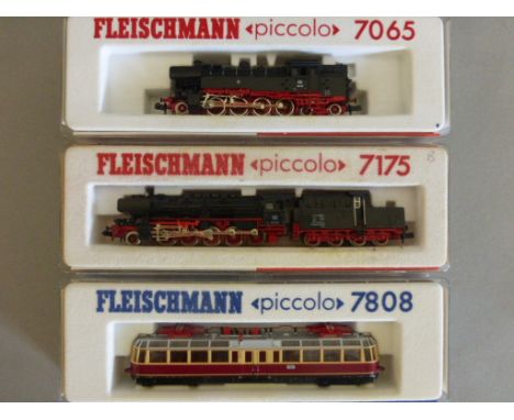 Model Railway - Three boxed Fleischmann Piccolo N gauge engines to include 7808, 7175 and 7065
