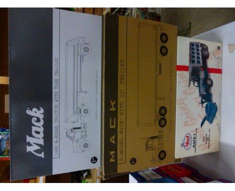 Three boxed Mack limited edition die cast Mack Trucks comprising; R Model Mack; with 35' Trailer, 1960 Mack B-Model Tractor w