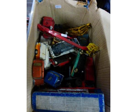 Collection of vintage playworn die-cast vehicles including Dinky, Corgi, Matchbox etc