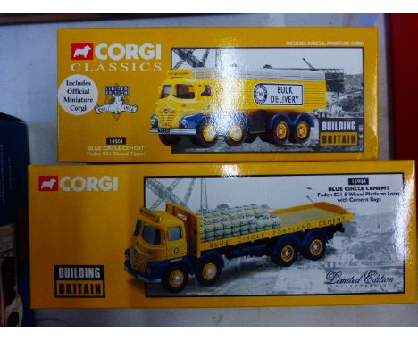 Two boxed and certificated limited edition Corgi 'Building Britain' 1:50 scale die cast haulage vehicles; Blue Circle Cement;