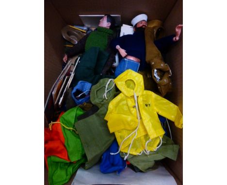 Collection of original Palitoy Action Man to include 2 x dolls, clothing, weapons, etc