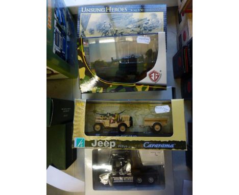 A collection of three limited edition 1:43 scale die cast vehicles relating to military to include; Cararama 'Jeep Willys' CJ