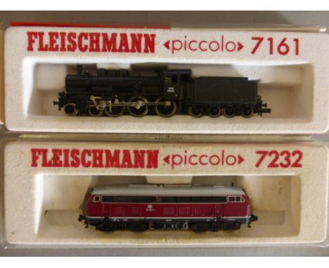 Model Railway - Two boxed Fleischmann Piccolo N gauge engines to include 7161 and 7232 (both cases cracked)