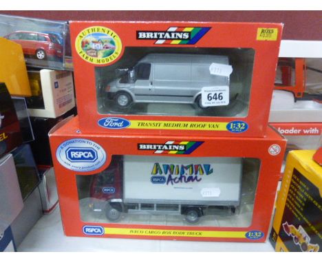 Two boxed Britains limited edition 1:32 scale die cast model haulage vehicles; RSPCA Iveco Cargo Box Body Truck; model 40098 