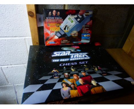 Boxed Star Trek chess set plus a boxed Playmates Star Trek Insurrection Starfleet Type II Phaser