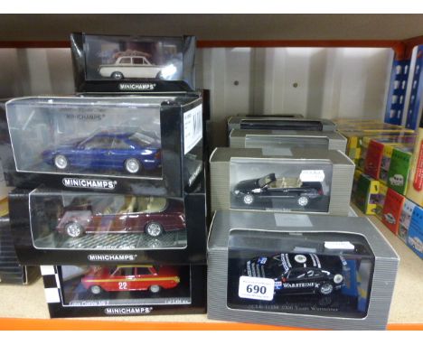 A collection of thirteen various cased and boxed die cast model Mercedes Benz vehicles to include; 1955 Mercedes Benz 300 SLR