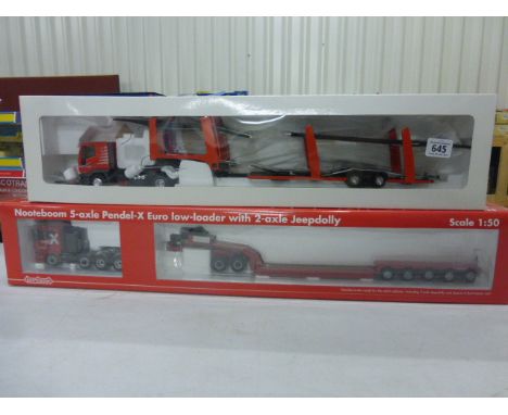 A boxed Nooteboom 1:50 scale die cast Nooteboom 5-axel Pendle-X Euro Low Loader with 2-axel Jeepdolly together with boxed 1:4