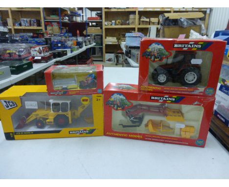 Three Britains 1:32 die cast farm yard vehicles comprising; JCB 3C Mark III; Honda Trx 300 4x4 All Terrain Vehicle and Logic 