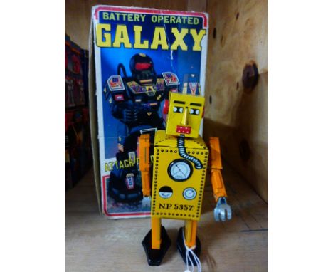 Boxed SJF #4601 Battery Operated Galaxy Robot plus an unboxed tin plate Robot Lilliput