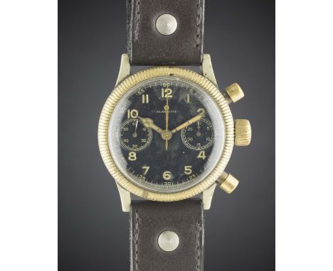 A RARE GENTLEMAN'S GERMAN MILITARY GLASHUTTE TUTIMA LUFTWAFFE PILOTS CHRONOGRAPH WRIST WATCHCIRCA 1940sMovement: Manual wind,