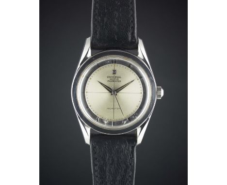 A GENTLEMAN'S STAINLESS STEEL UNIVERSAL GENEVE POLEROUTER WRIST WATCH CIRCA 1950sMovement: Automatic Microtor, signed Univers