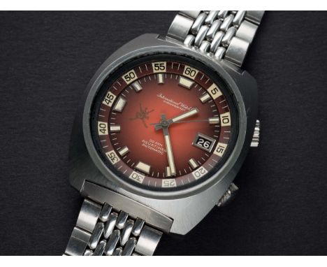 A VERY RARE GENTLEMAN'S STAINLESS STEEL IWC AQUATIMER 30ATM AUTOMATIC DIVERS BRACELET WATCH CIRCA 1971, WITH RED VIGNETTE DIA