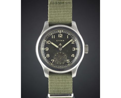 A GENTLEMAN'S STAINLESS STEEL BRITISH MILITARY CYMA W.W.W. WRIST WATCH CIRCA 1940s, PART OF THE "DIRTY DOZEN"Movement: 15J, m