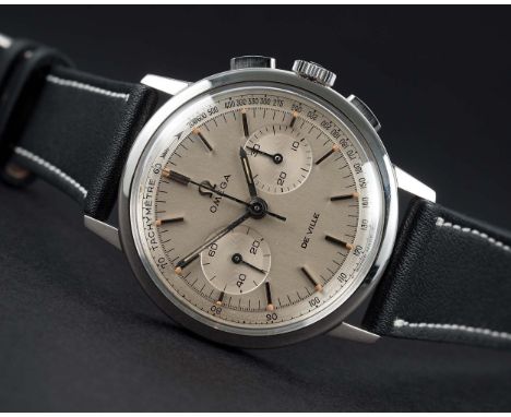 A RARE GENTLEMAN'S STAINLESS STEEL OMEGA DE VILLE CHRONOGRAPH WRIST WATCH CIRCA 1967, REF. 101.00009-66 WITH TWO TONE SILVER 