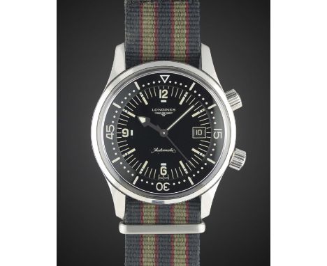 A GENTLEMAN'S STAINLESS STEEL LONGINES LEGEND DIVER WRIST WATCH DATED 2011, REF. L3674.4 WITH BOX & PAPERSMovement: 25J, auto