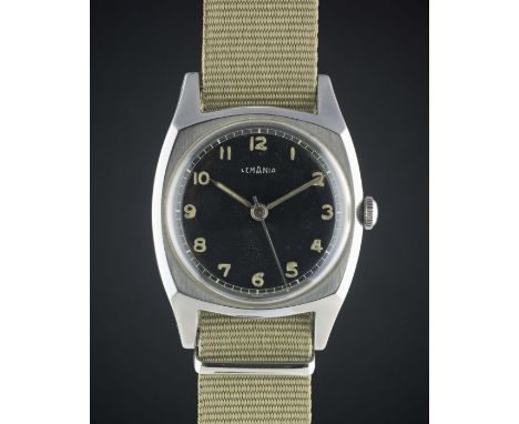 A GENTLEMAN'S STAINLESS STEEL CZECH MILITARY AIR FORCE LEMANIA PILOTS WRIST WATCHCIRCA 1940sMovement: 17J, manual wind, signe