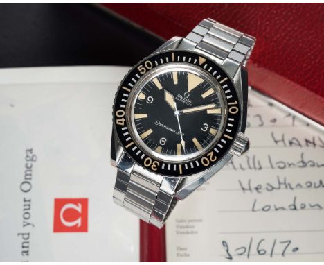 A VERY RARE GENTLEMAN'S STAINLESS STEEL OMEGA SEAMASTER 300 "BIG TRIANGLE" AUTOMATIC BRACELET WATCH DATED 1970, REF. 165.024 