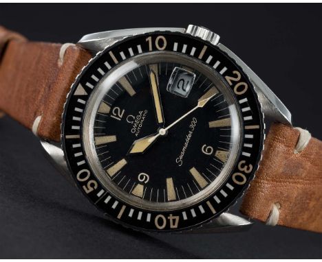 A RARE GENTLEMAN'S STAINLESS STEEL OMEGA SEAMASTER 300 AUTOMATIC DATE WRIST WATCH CIRCA 1968, REF. 166.024 WITH "SWORD" HANDS