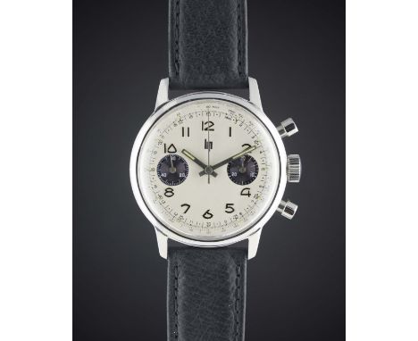 A GENTLEMAN'S LIP CHRONOGRAPH WRIST WATCH CIRCA 1970, WITH "PANDA" DIALMovement: Manual wind, Venus cal. 188. Case: Diameter 