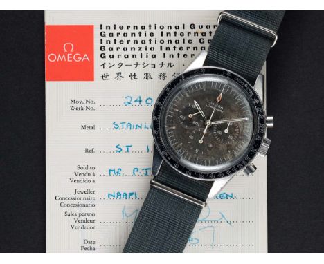 A RARE GENTLEMAN'S STAINLESS STEEL OMEGA SPEEDMASTER "ED WHITE" CHRONOGRAPH WRIST WATCH DATED 1967, REF. ST 105.003-65 WITH "